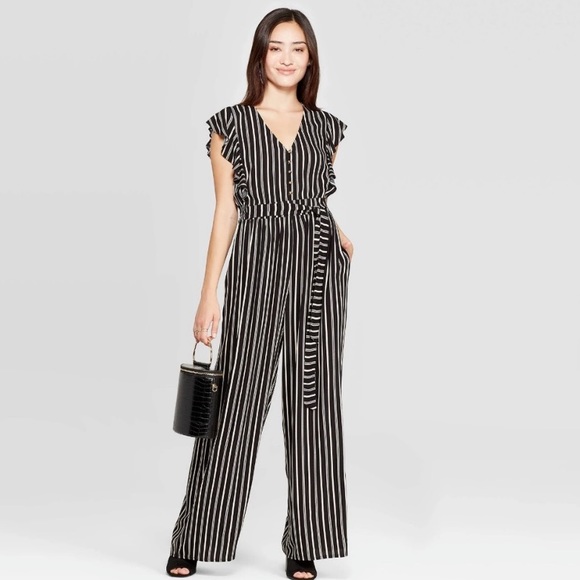 Xhilaration Pants - NEW Xhilaration Flutter Sleeve Striped Jumpsuit.